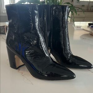 Elegant Black Patent Leather Heeled Boots